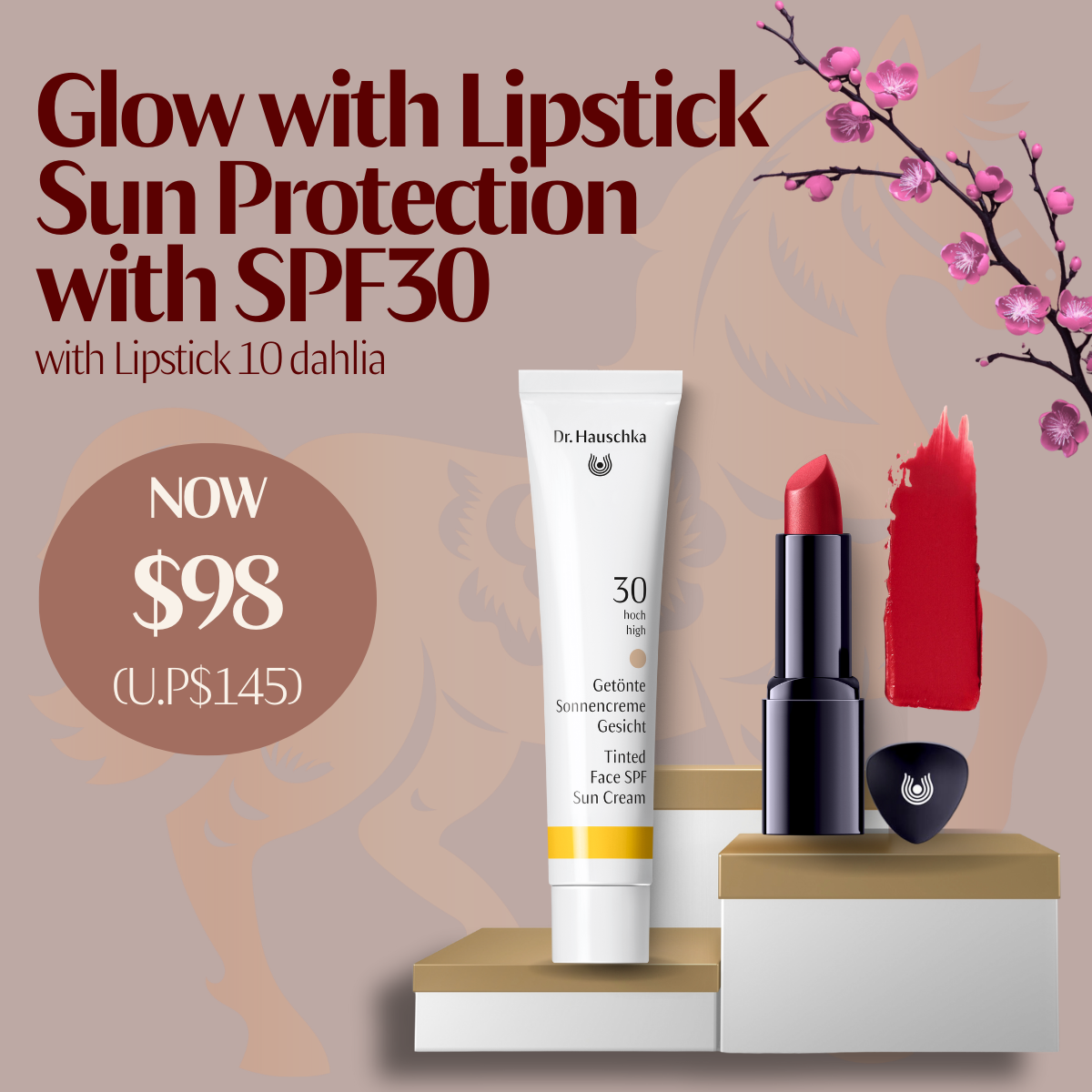 Glow with Lipstick Sun Protection with SPF30