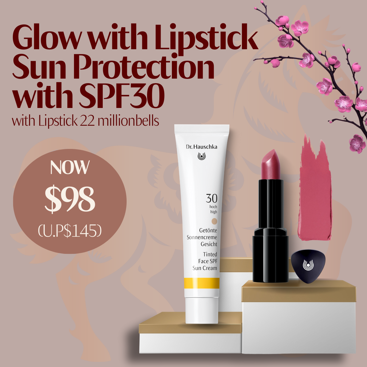 Glow with Lipstick Sun Protection with SPF30