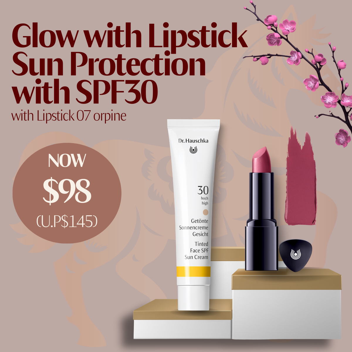 Glow with Lipstick Sun Protection with SPF30
